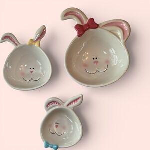 Blossoms & Blooms Set of 3 Ceramic Bunny Rabbit Nesting Serving Bowls EASTER